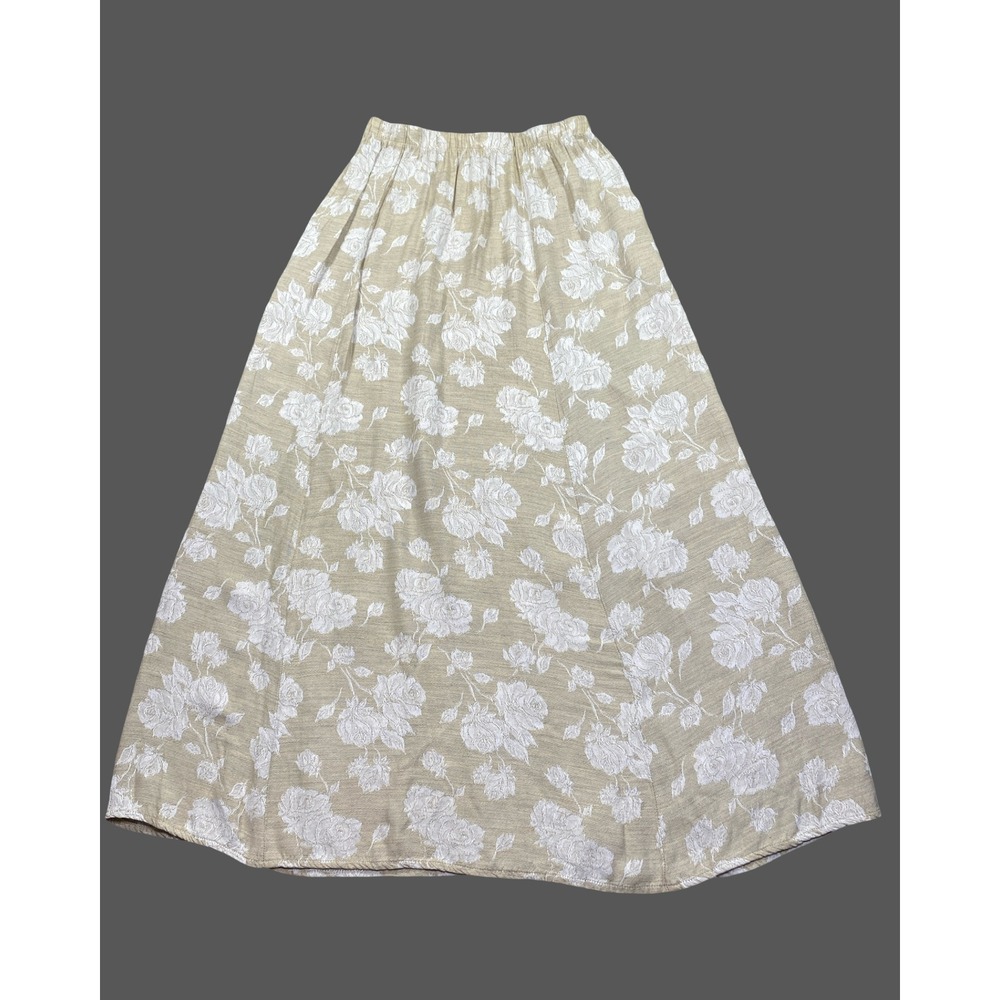 CP Shades Womens Tan White Floral Jacquard Rayon Maxi Skirt Size M Quiet luxury - Picture 5 of 13